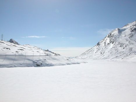 View of Piz Bernina Alps mountains in Switzerland