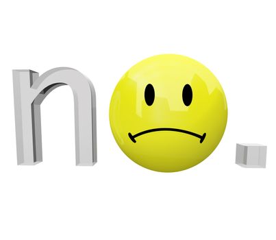 A yellow frown face emoticon replaces the o in the word no