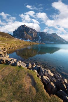 View of the lake Enol in Asturias, Spain