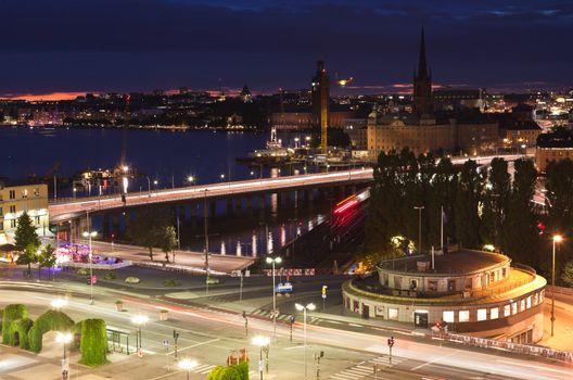 Night scene of the Stockholm City at top of Katarina elevator