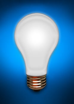 White light bulb isolated on blue background
