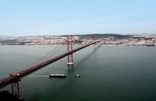 Famous bridge on Lisbon city called "25 de Abril", Portugal.