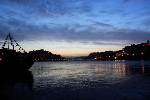 View of the river "Douro" dividing Porto and Gaia cities at the dawn of day in the north of Portugal.