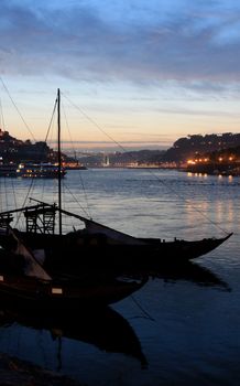 View of the river "Douro" dividing Porto and Gaia cities at the dawn of day in the north of Portugal.