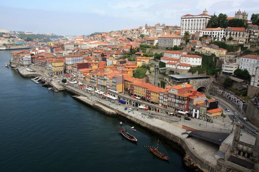 Wide view of the old downtown area of the city of Porto, Portugal.