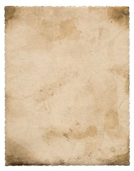 An isolated old grunge paper on a white background