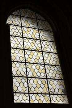 view of a typical window of a church.