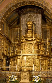 View of the interior of the beautiful Cathedral of Se located on the Algarve, Portugal.