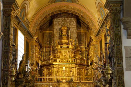 View of the interior of the beautiful Cathedral of Se located on the Algarve, Portugal.