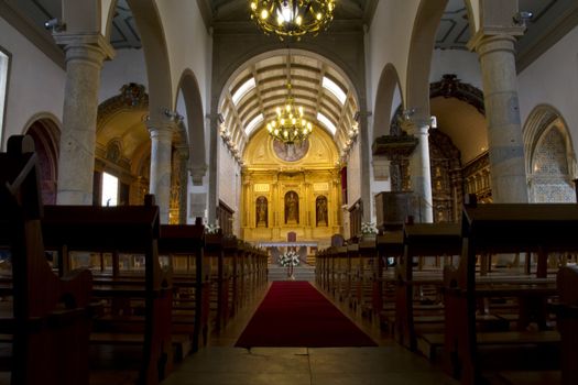View of the interior of the beautiful Cathedral of Se located on the Algarve, Portugal.