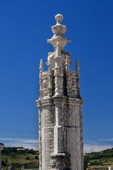 Close view detail of the Tower of Belem located on Lisbon, Portugal.