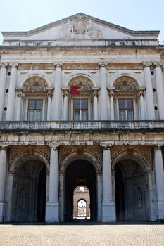 Frontal view of the National Palace of Ajuda located on Lisbon, Portugal.