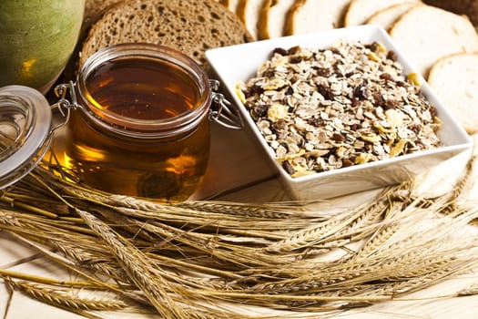Still-life assortment of baked bread.