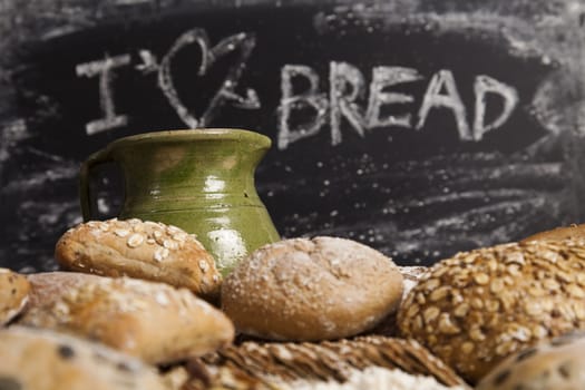 Still-life assortment of baked bread.