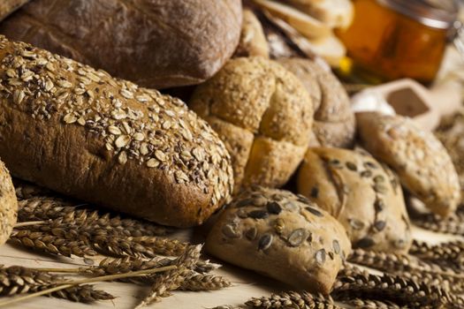 Still-life assortment of baked bread.