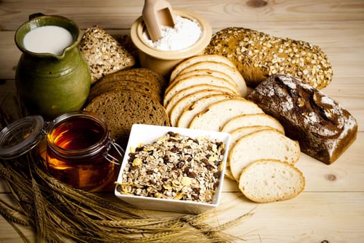 Still-life assortment of baked bread.