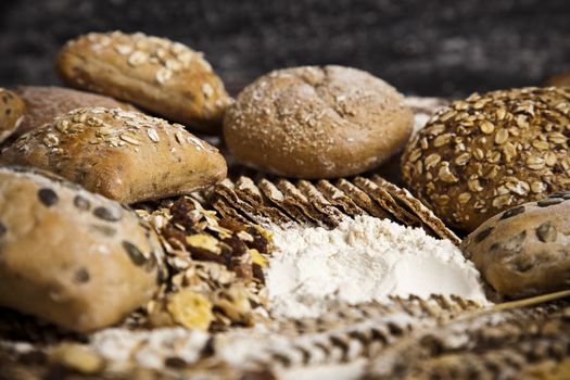 Still-life assortment of baked bread.