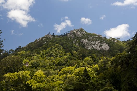 View of the Castle of the Moors landmark located on the national park of Sintra, Portugal