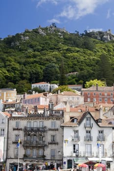 View of the Castle of the Moors landmark located on the national park of Sintra, Portugal