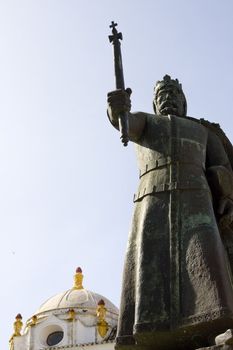 Satue of the first portuguese king Afonso Henriques, located on Faro, Portugal.