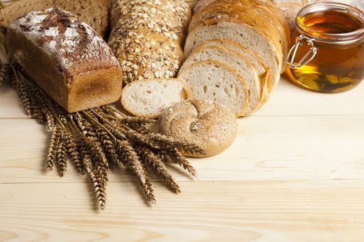 Still-life assortment of baked bread.