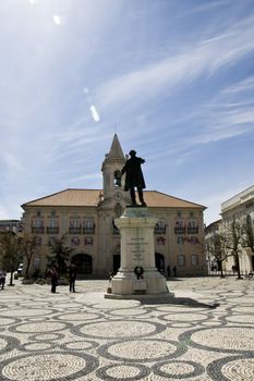 Wide view of the city hall square and building in Aveiro, Portugal. 