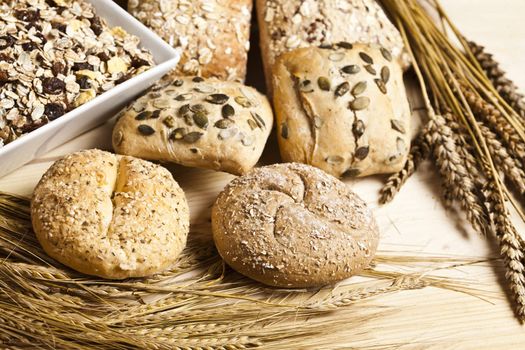 Still-life assortment of baked bread.
