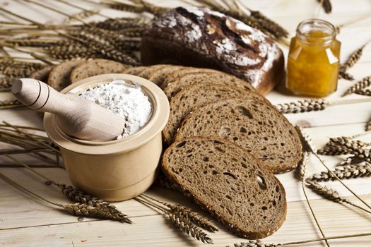 Still-life assortment of baked bread.