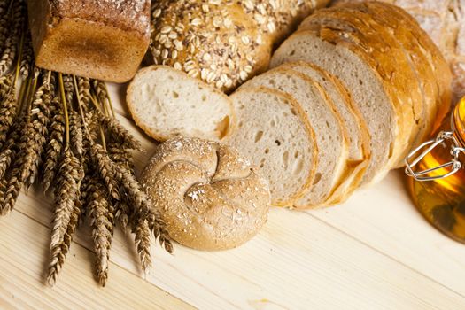 Still-life assortment of baked bread.