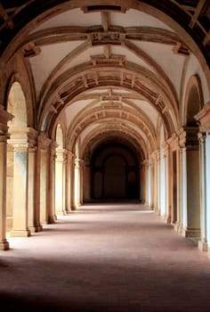 View of a corridor of the beautiful Convent of Christ in Tomar, Portugal.