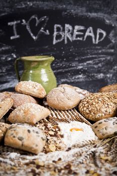 Still-life assortment of baked bread.