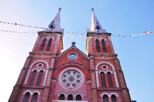 Landmark of the famous historic St Mary Notre Dame Cathedral,Saigon,Vietnam