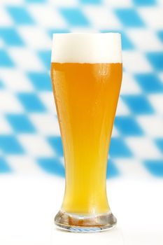 wheat beer with blue and white bavarian rhombus background