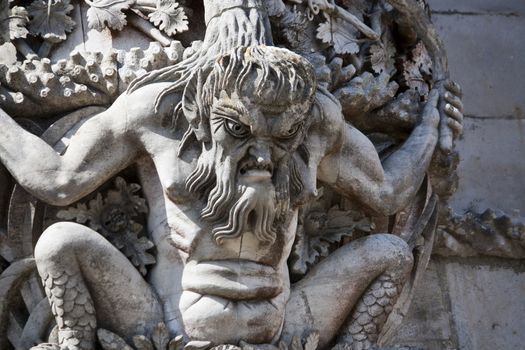 Close up view of the gargoyle creature in the Pena Palace on Lisbon, Portugal.