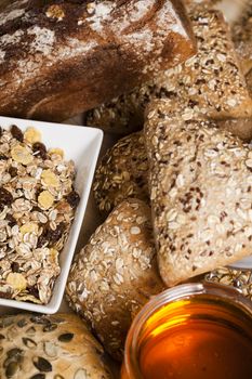 Still-life assortment of baked bread.