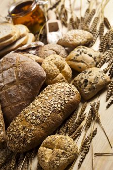 Still-life assortment of baked bread.