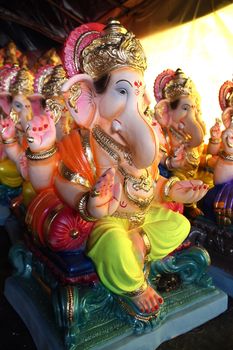 Beautiful Lord Ganesh idols for sale on the eve of Ganesh festival in India