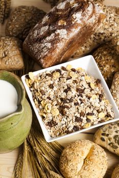 Still-life assortment of baked bread.