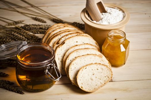 Still-life assortment of baked bread.