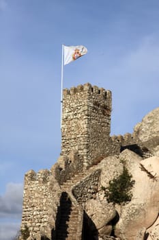 Section view of the very old Moorish castle located on the Sintra National Park on Portugal.