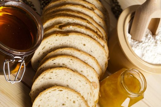 Still-life assortment of baked bread.