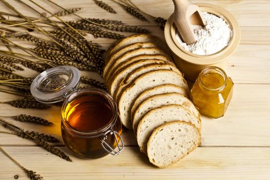 Still-life assortment of baked bread.
