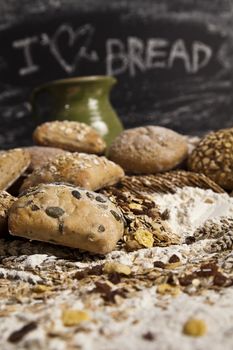 Still-life assortment of baked bread.