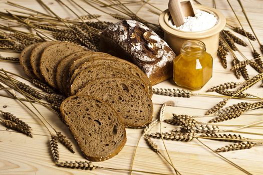 Still-life assortment of baked bread.