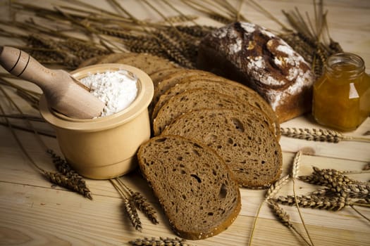 Still-life assortment of baked bread.