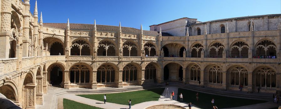 Interior view of the landmark Monastery of Jeronimos in Lisbon, Portugal.