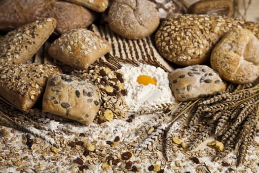 Still-life assortment of baked bread.