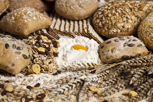 Still-life assortment of baked bread.