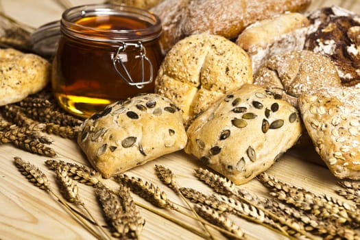 Still-life assortment of baked bread.