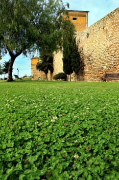 View of some ancient fortification walls on the castle of Faro, Portugal.